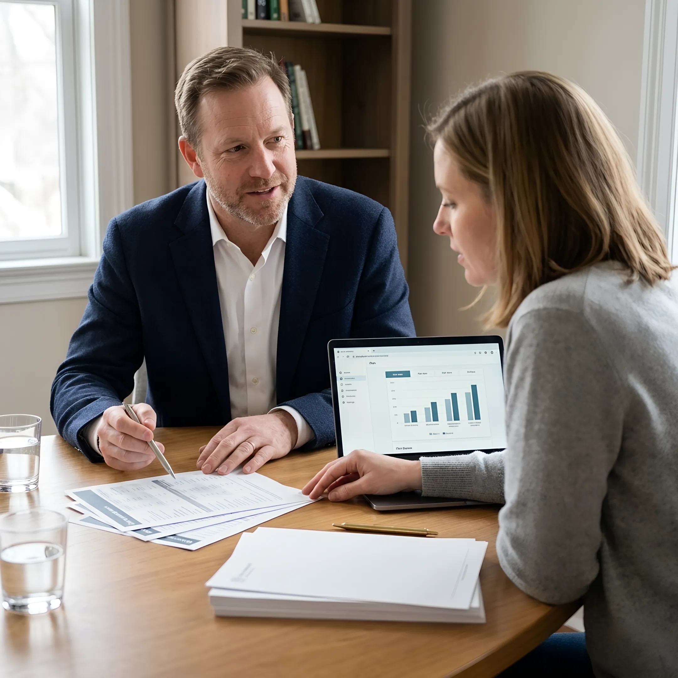 Advisor explaining health insurance plan choices