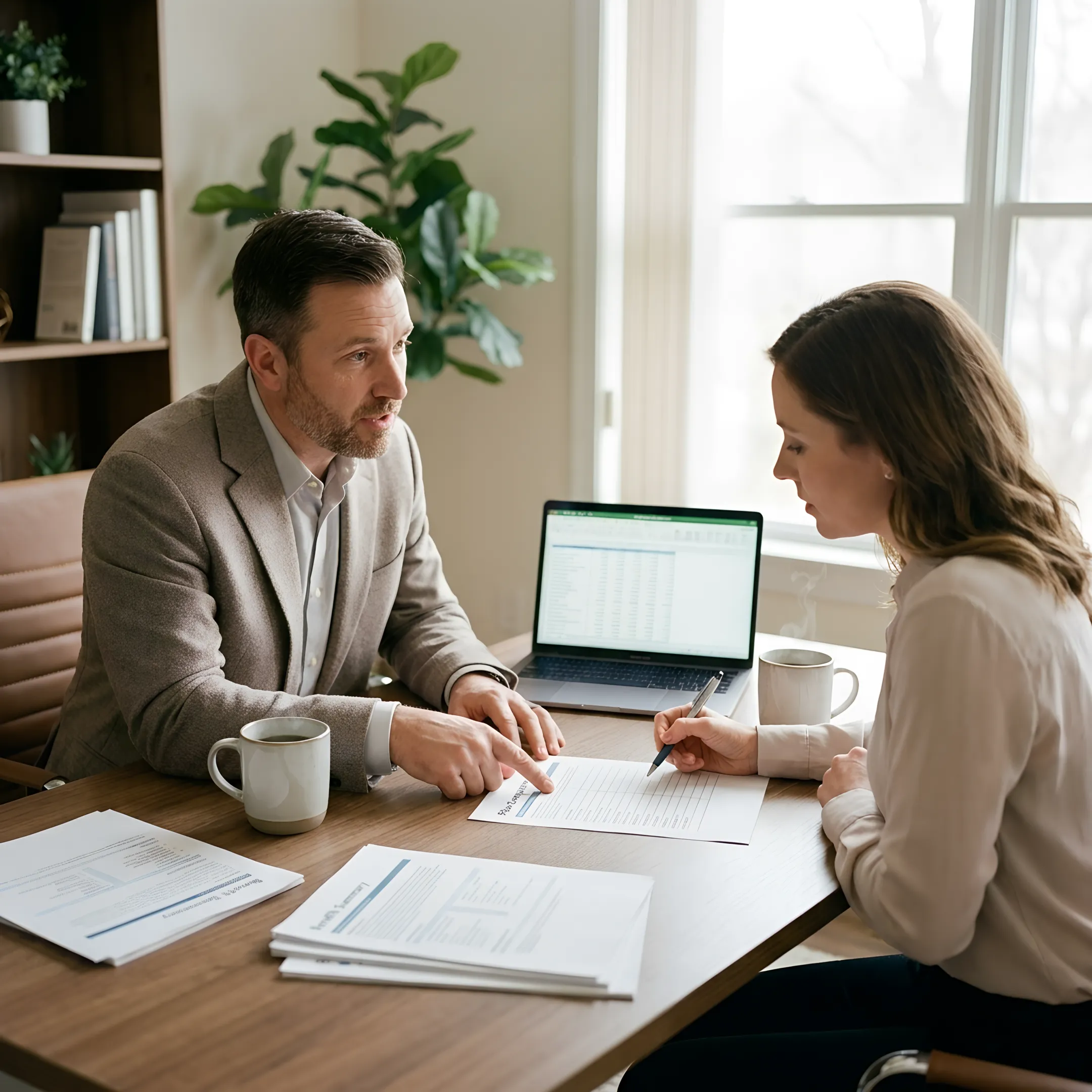 Advisor explaining health insurance plan details to a client