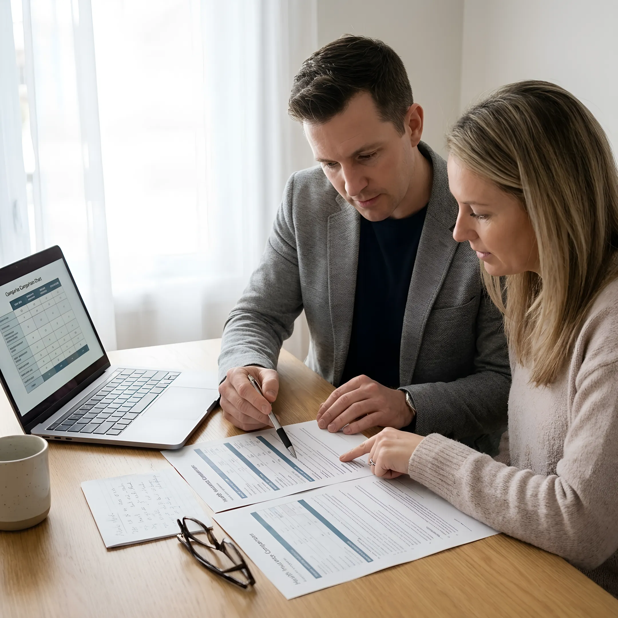 Small business owner comparing health insurance plans with an advisor