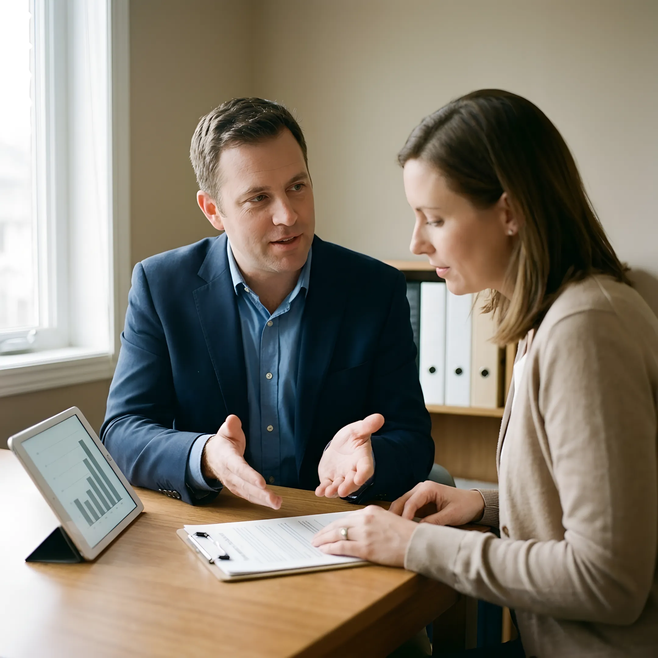 Advisor explaining health insurance coverage choices