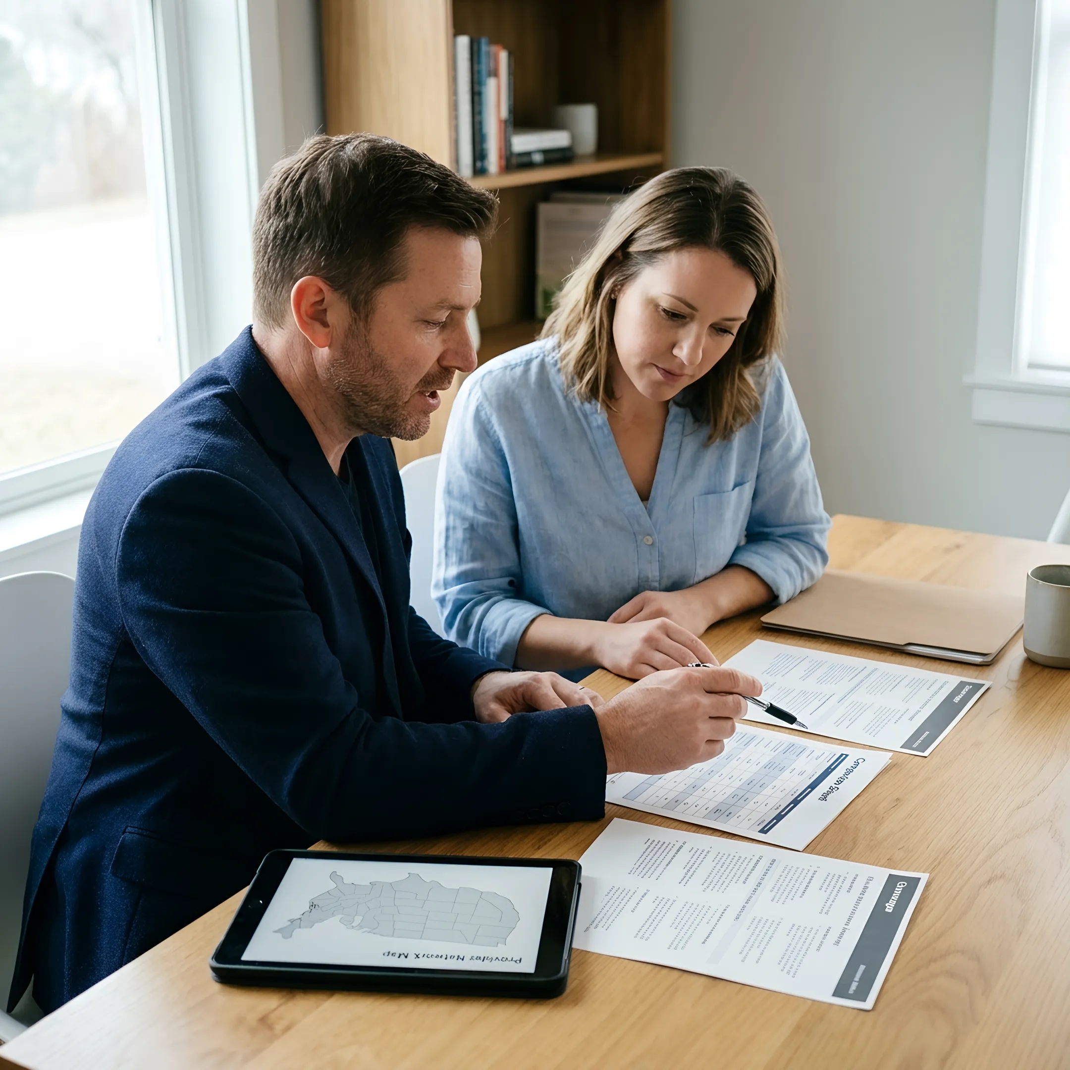 Small business owner reviewing health insurance coverage choices with advisor