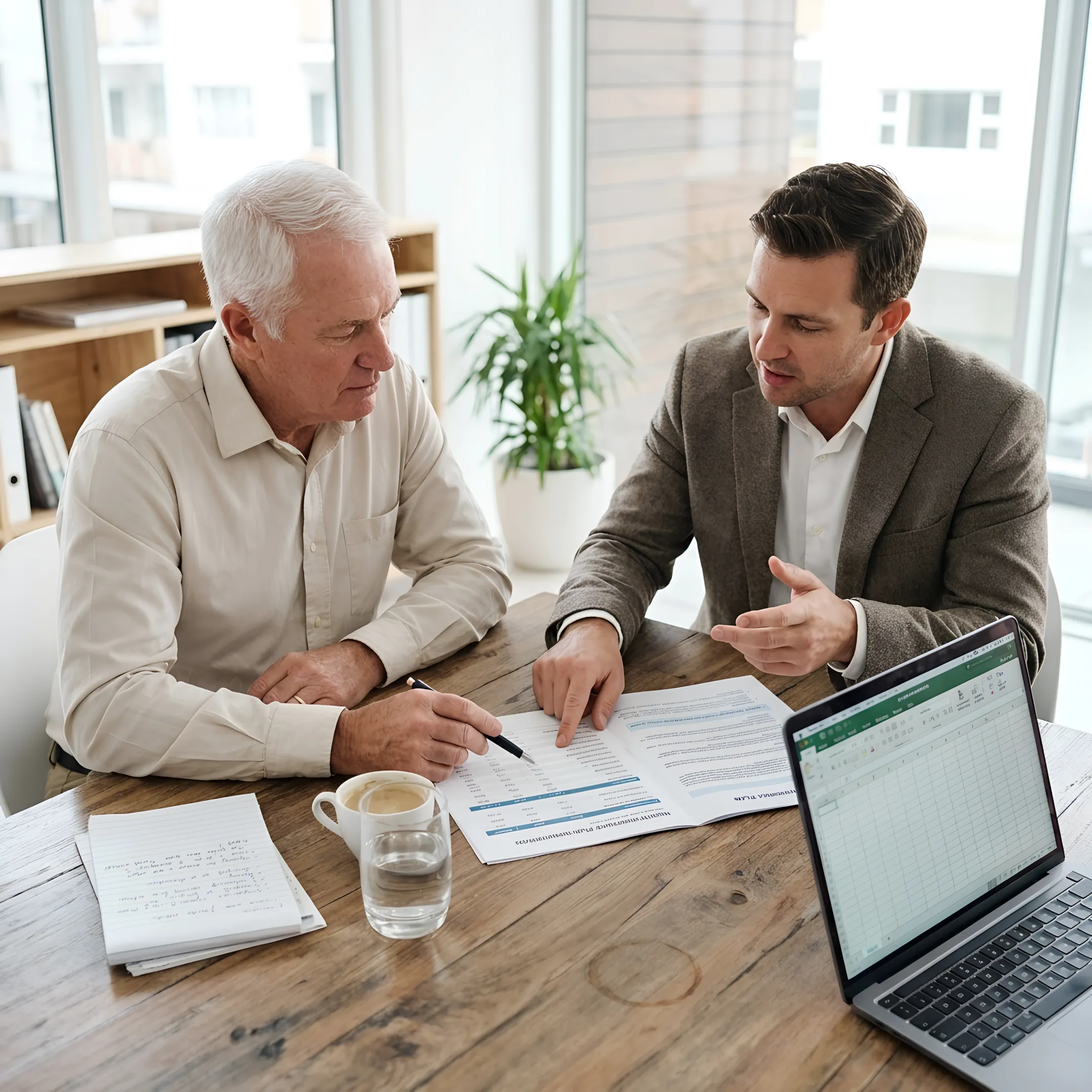 Small business owner reviewing health coverage choices with an insurance advisor
