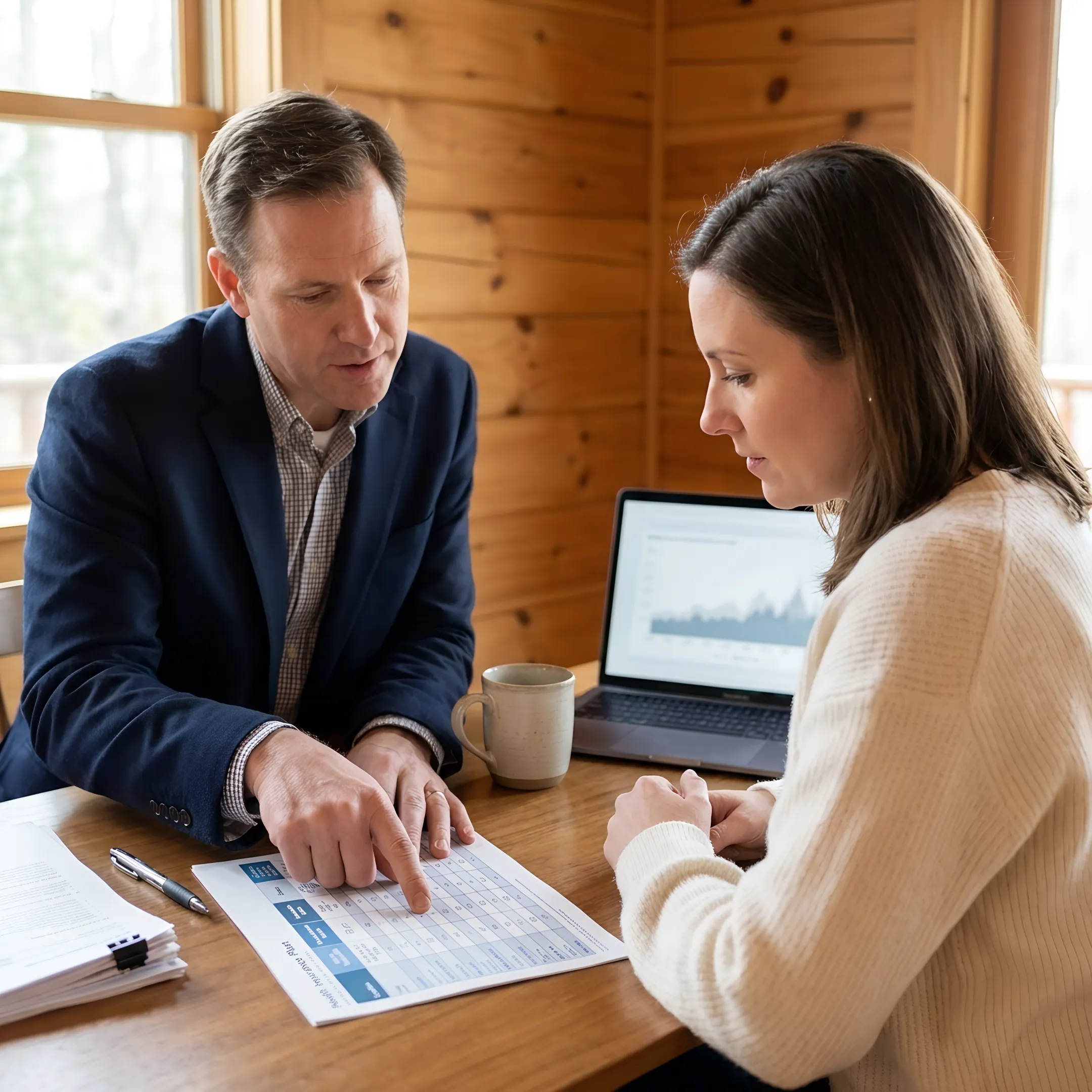 Advisor explaining health insurance plan comparisons to a client