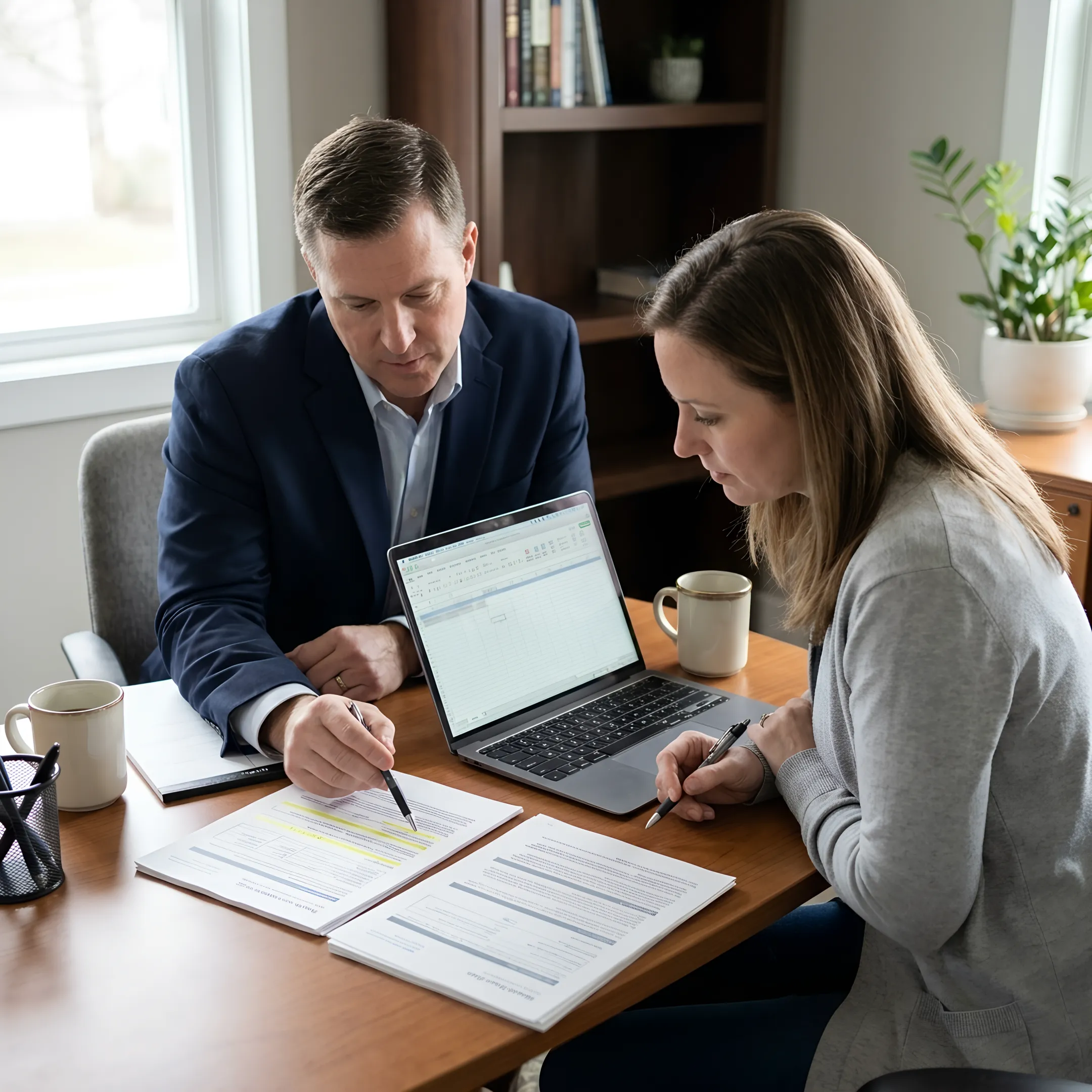Business owner reviewing health insurance plan comparisons with an advisor