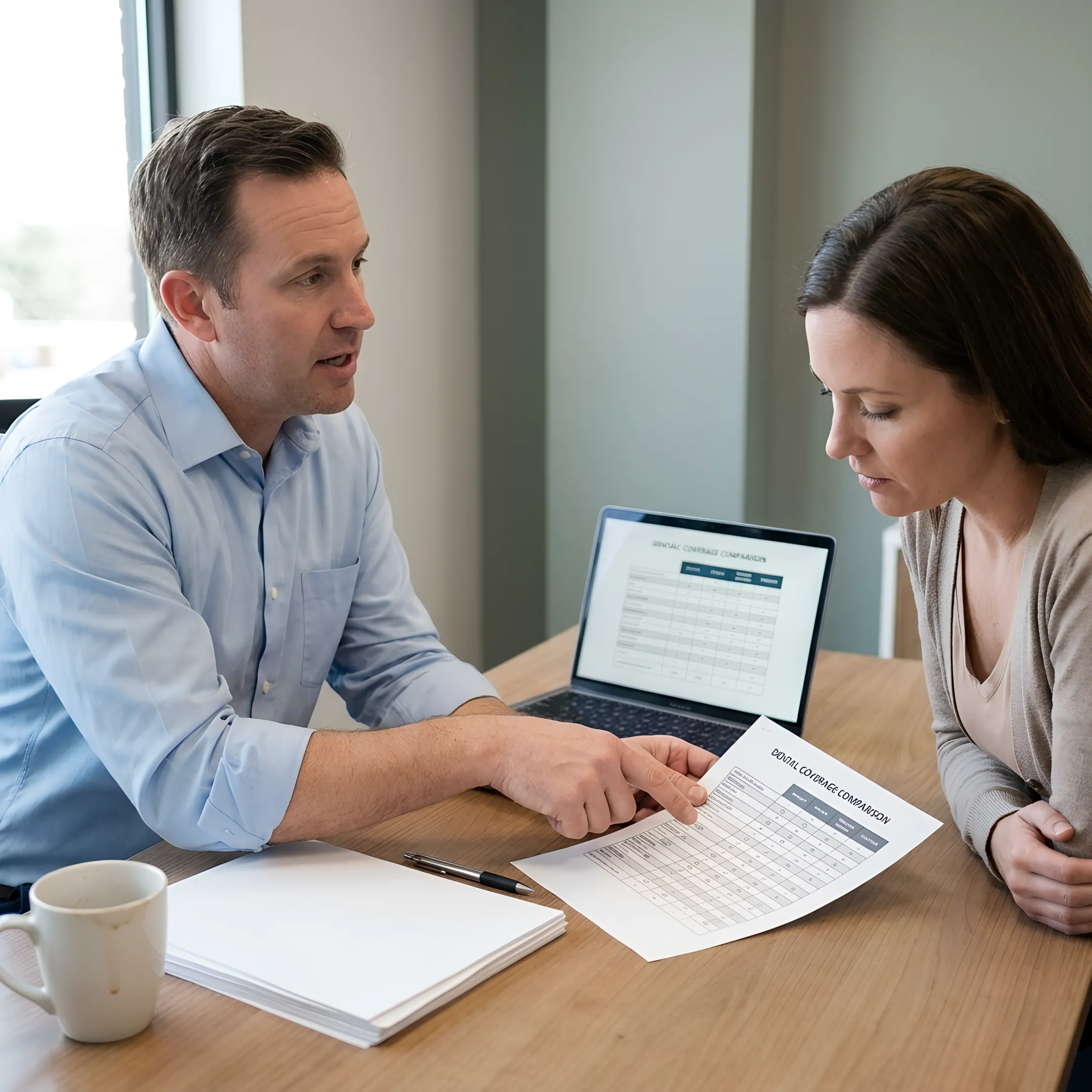 Advisor reviewing dental insurance plan options with a client
