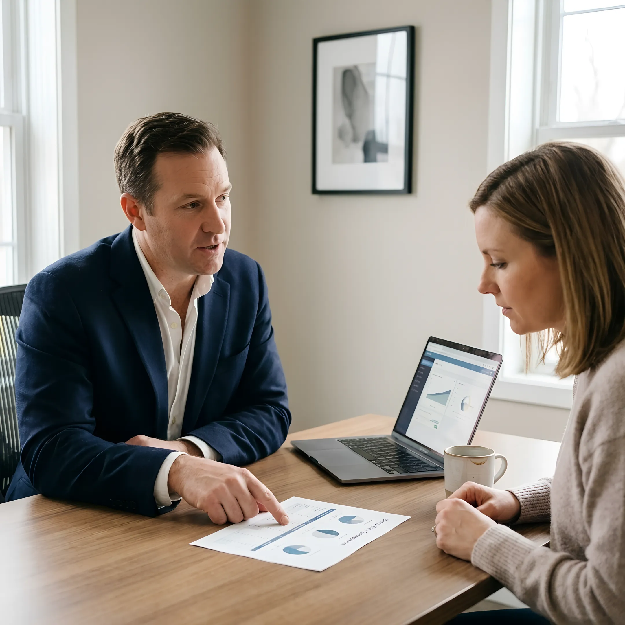 Blake explaining dental insurance coverage options to a client