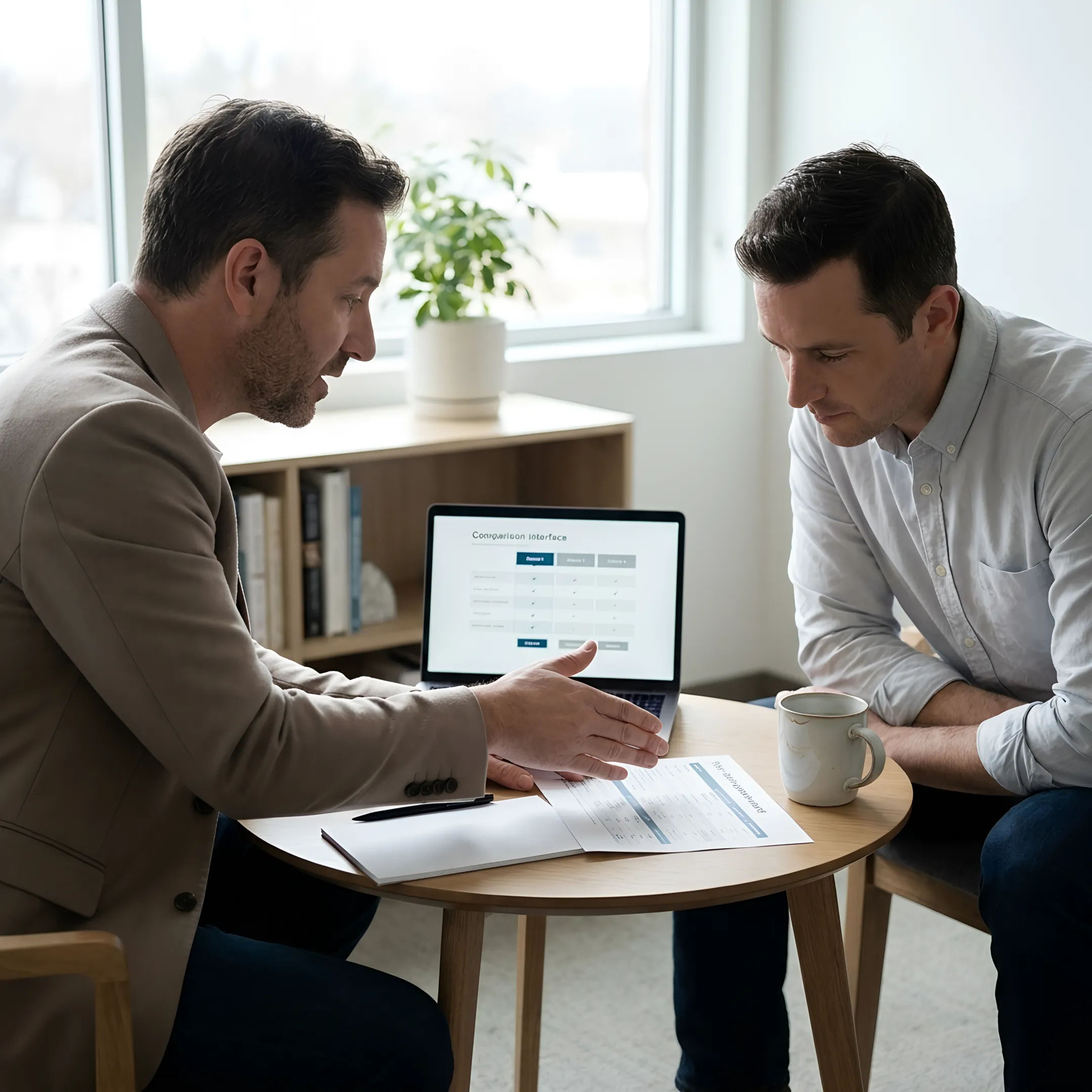 Advisor explaining health insurance choices to a client