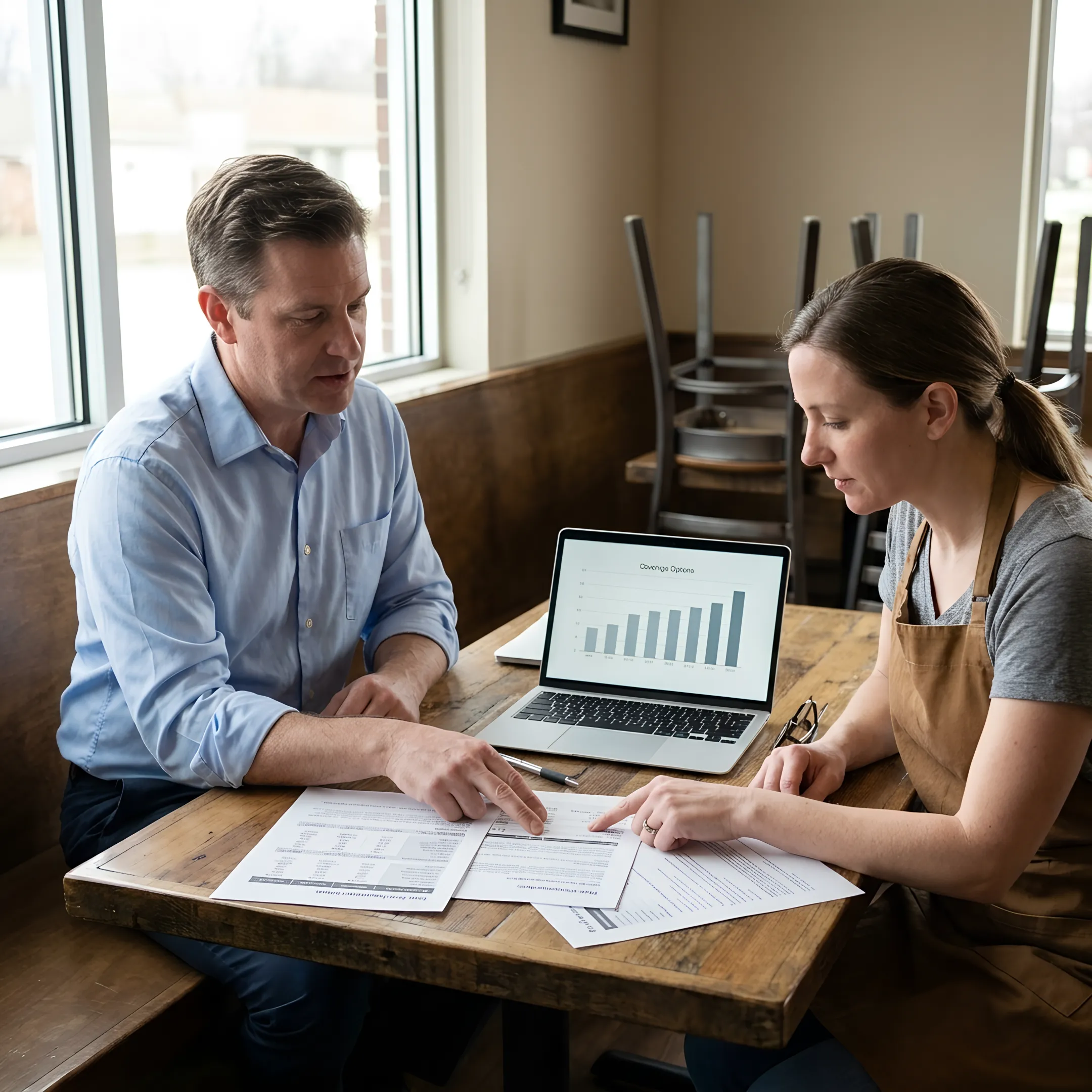Advisor explaining restaurant employee health insurance choices