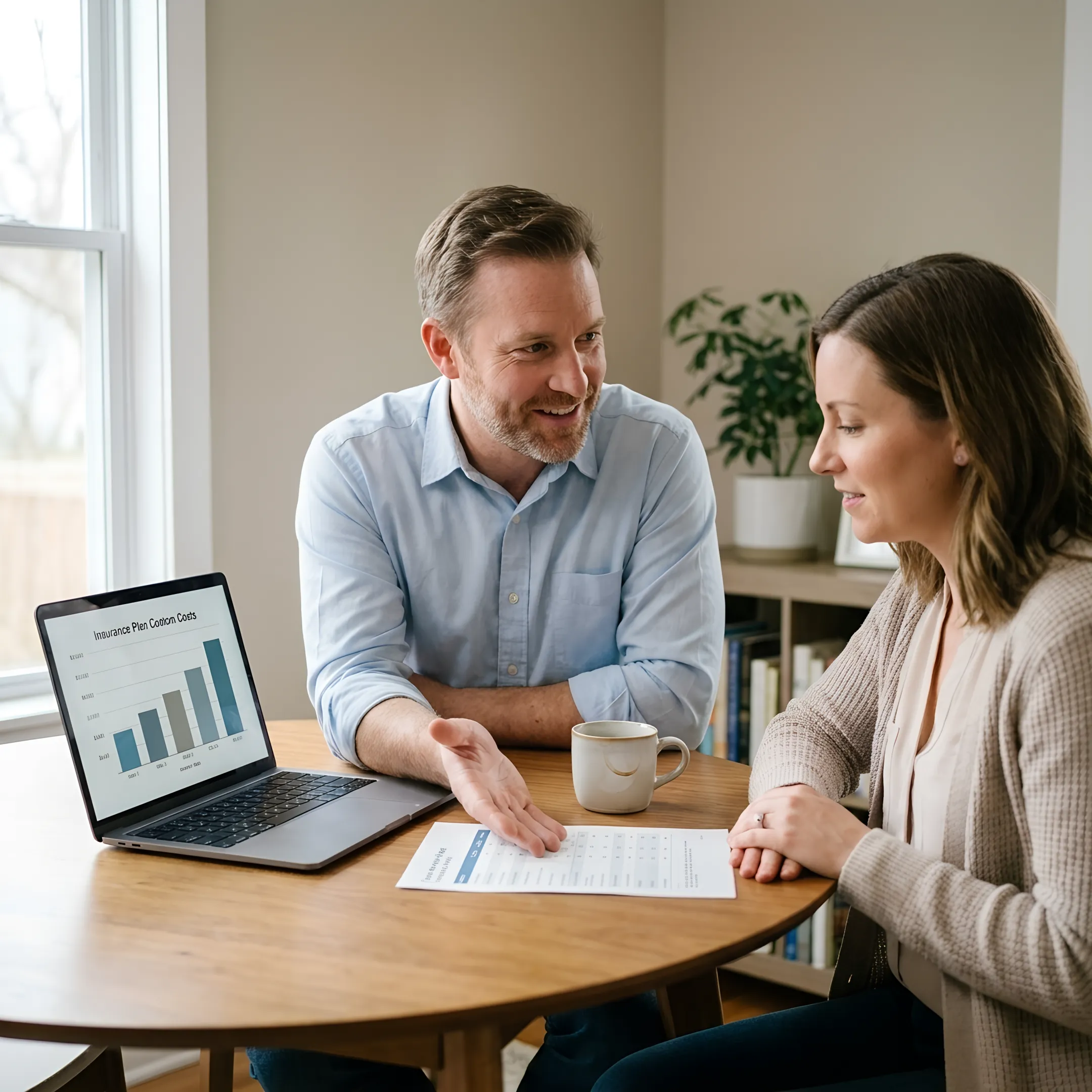 Insurance advisor explaining health coverage choices to a client