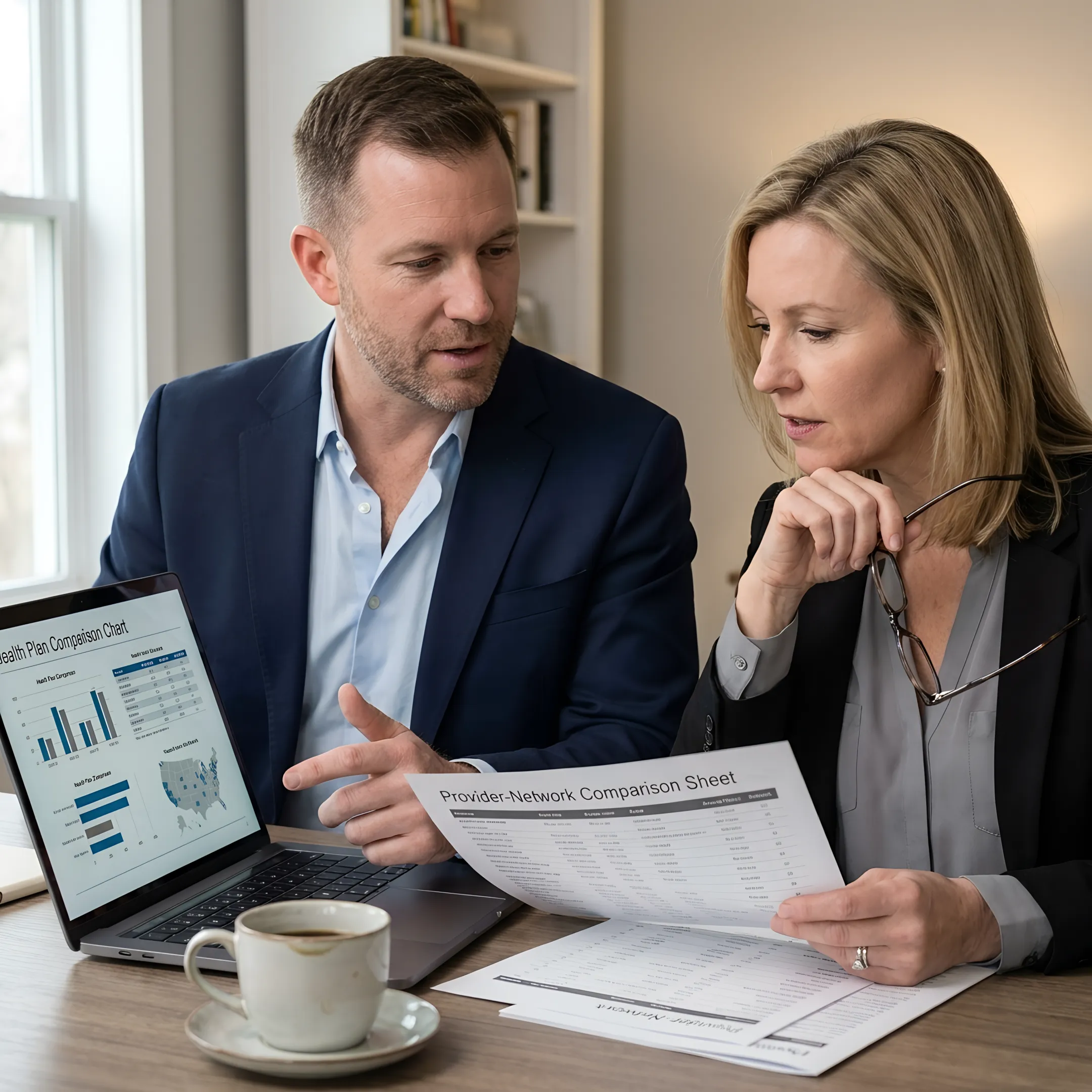 Small business owner reviewing personalized health insurance recommendations