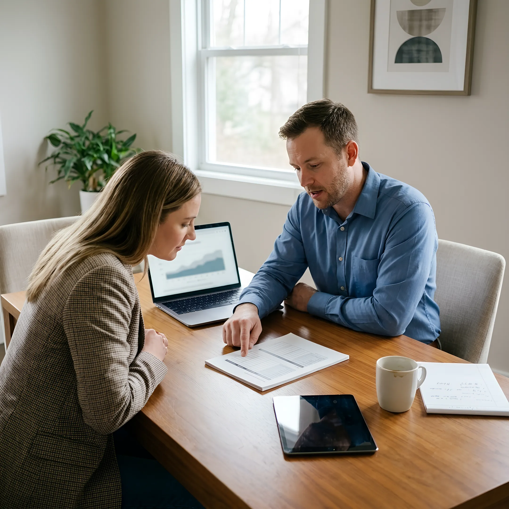 Insurance advisor explaining benefit choices to a client