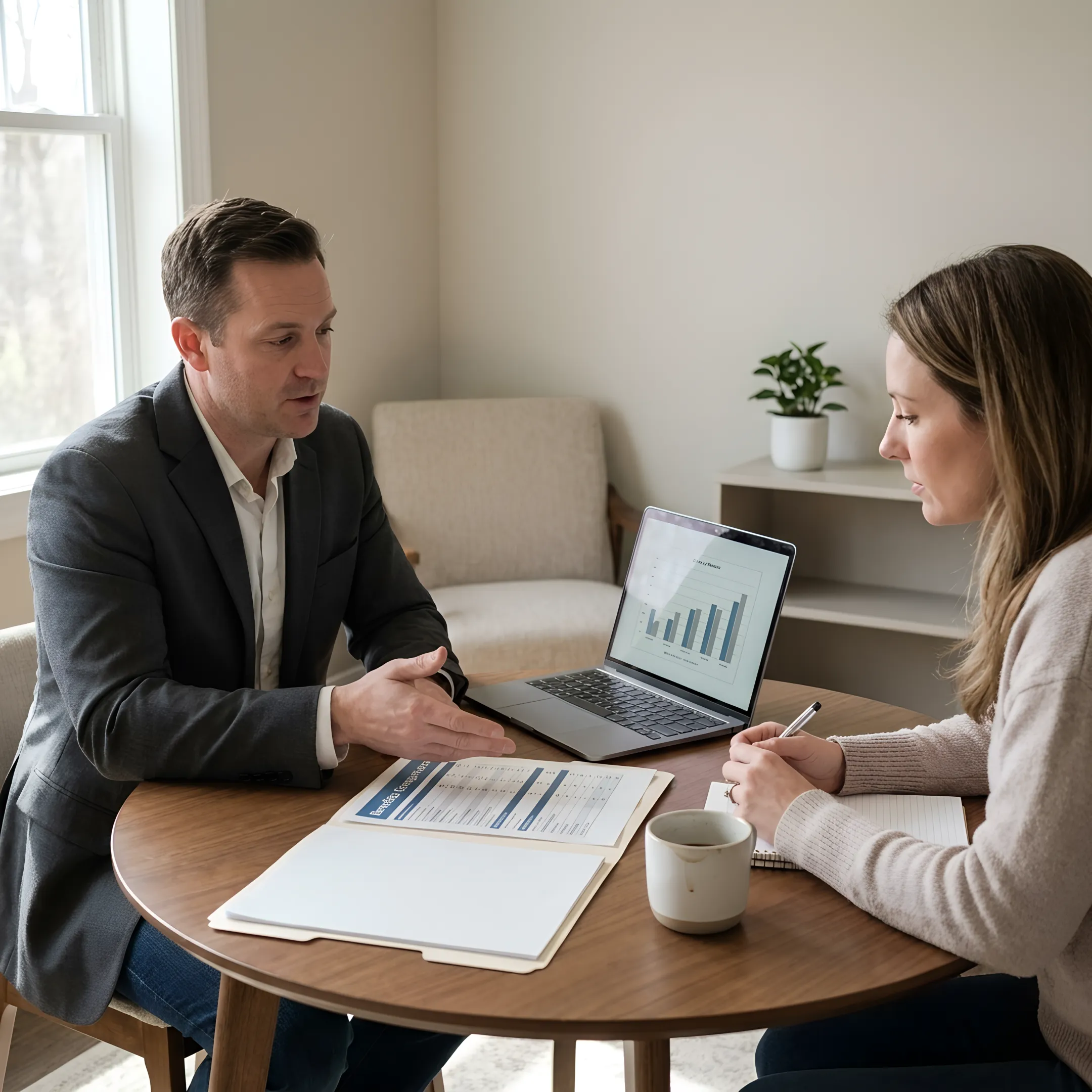 Licensed advisor explaining health plan details to a self-employed client