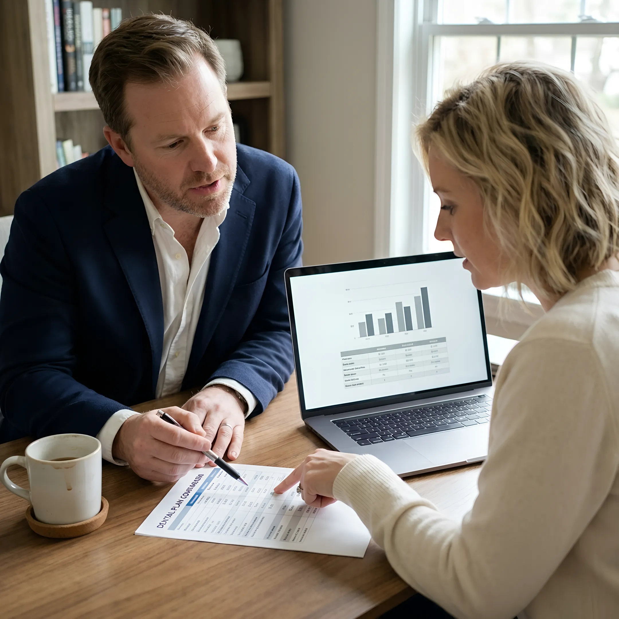 Client reviewing dental insurance comparison with advisor