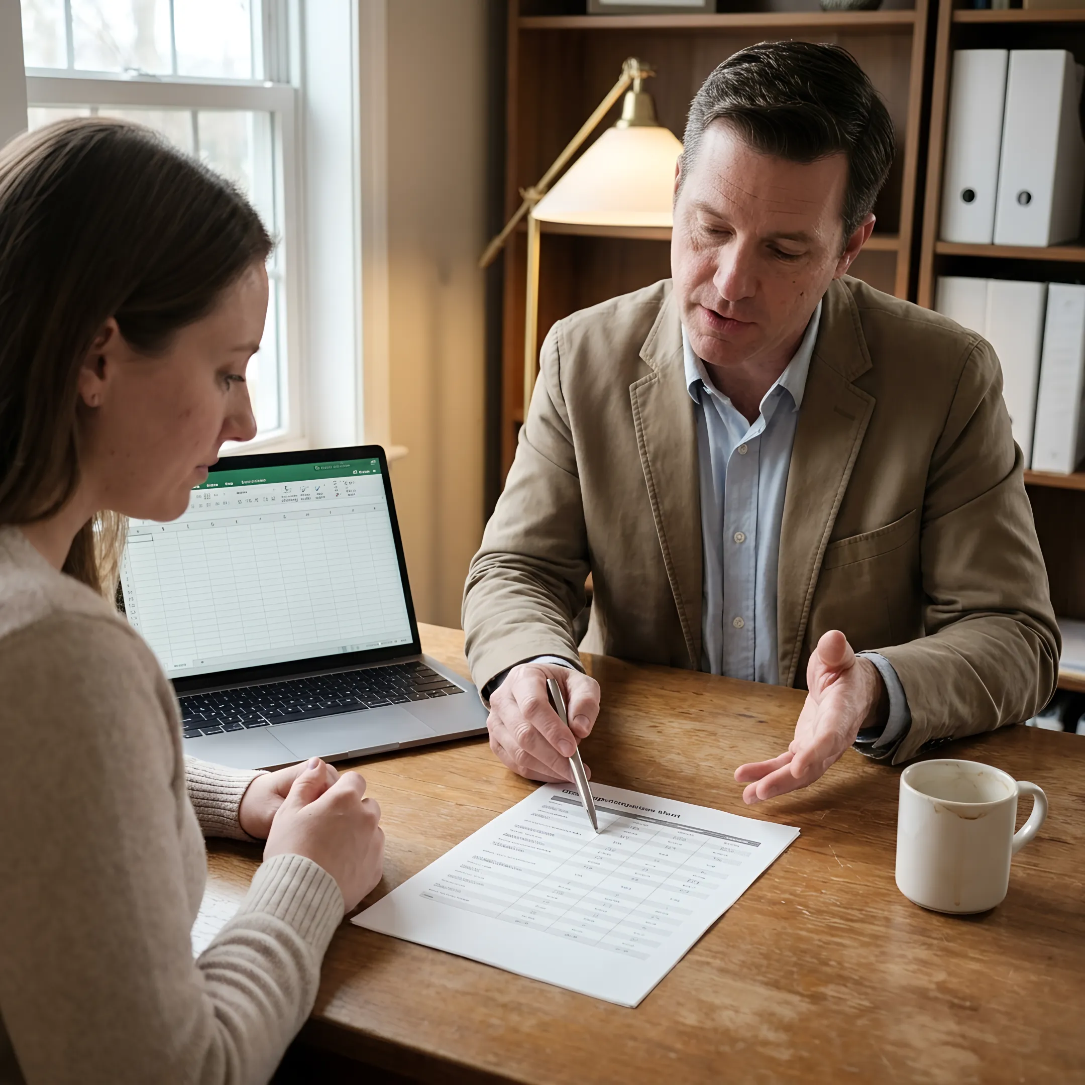 Advisor explaining health insurance coverage choices to an independent worker