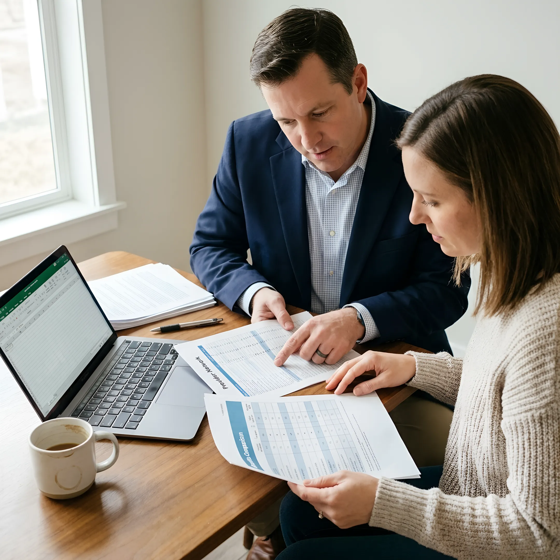 Client comparing dental insurance plan documents with an advisor