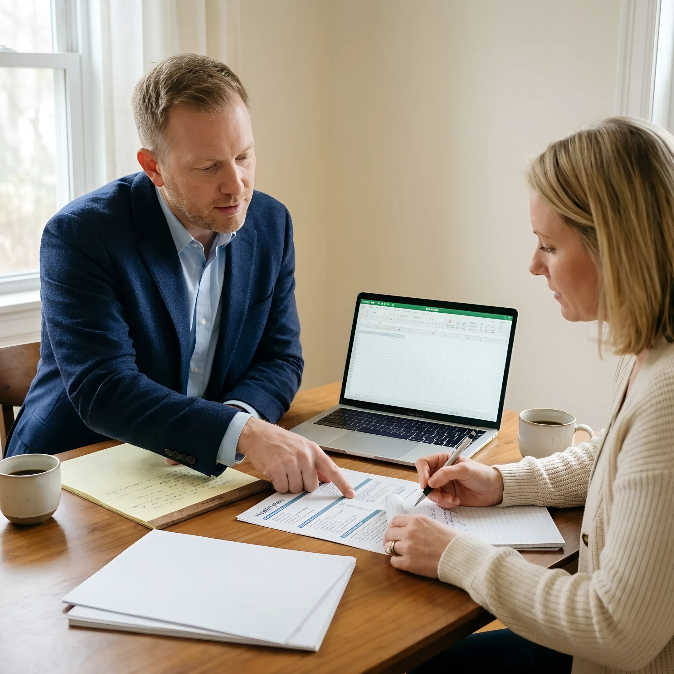 Small business owner reviewing insurance plan comparisons with an advisor