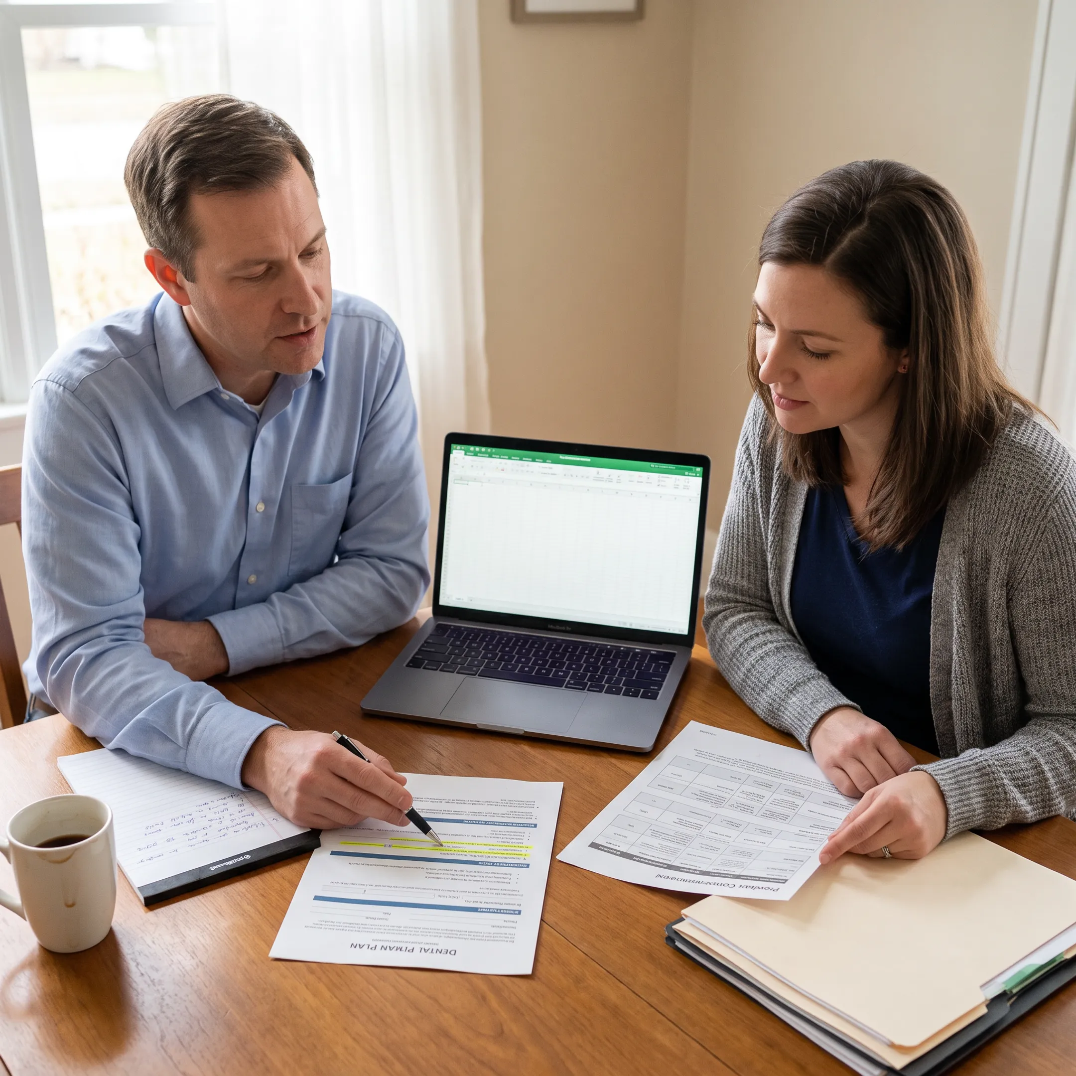 Client reviewing dental insurance plan details with advisor
