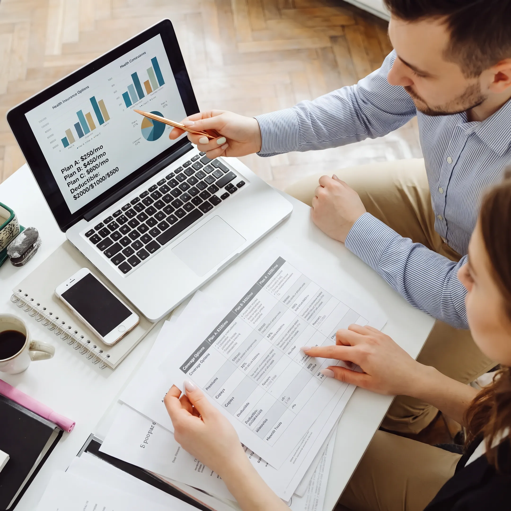 Advisor comparing health insurance plans with a small business owner