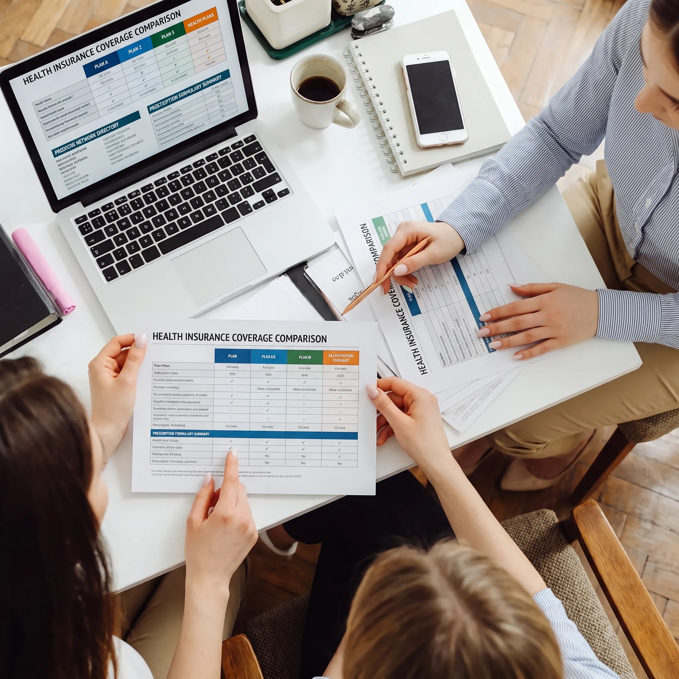 Advisor comparing insurance plans and reviewing provider network details