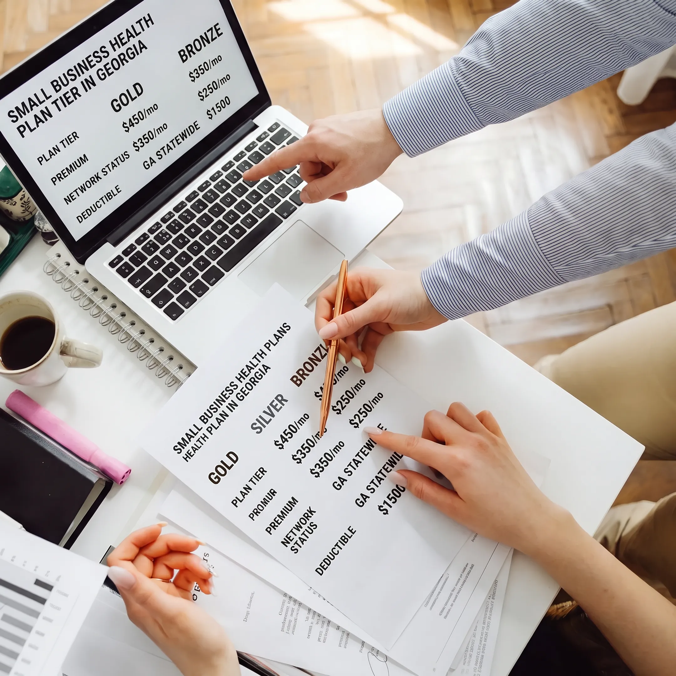 Insurance advisor comparing health plans for a small business owner