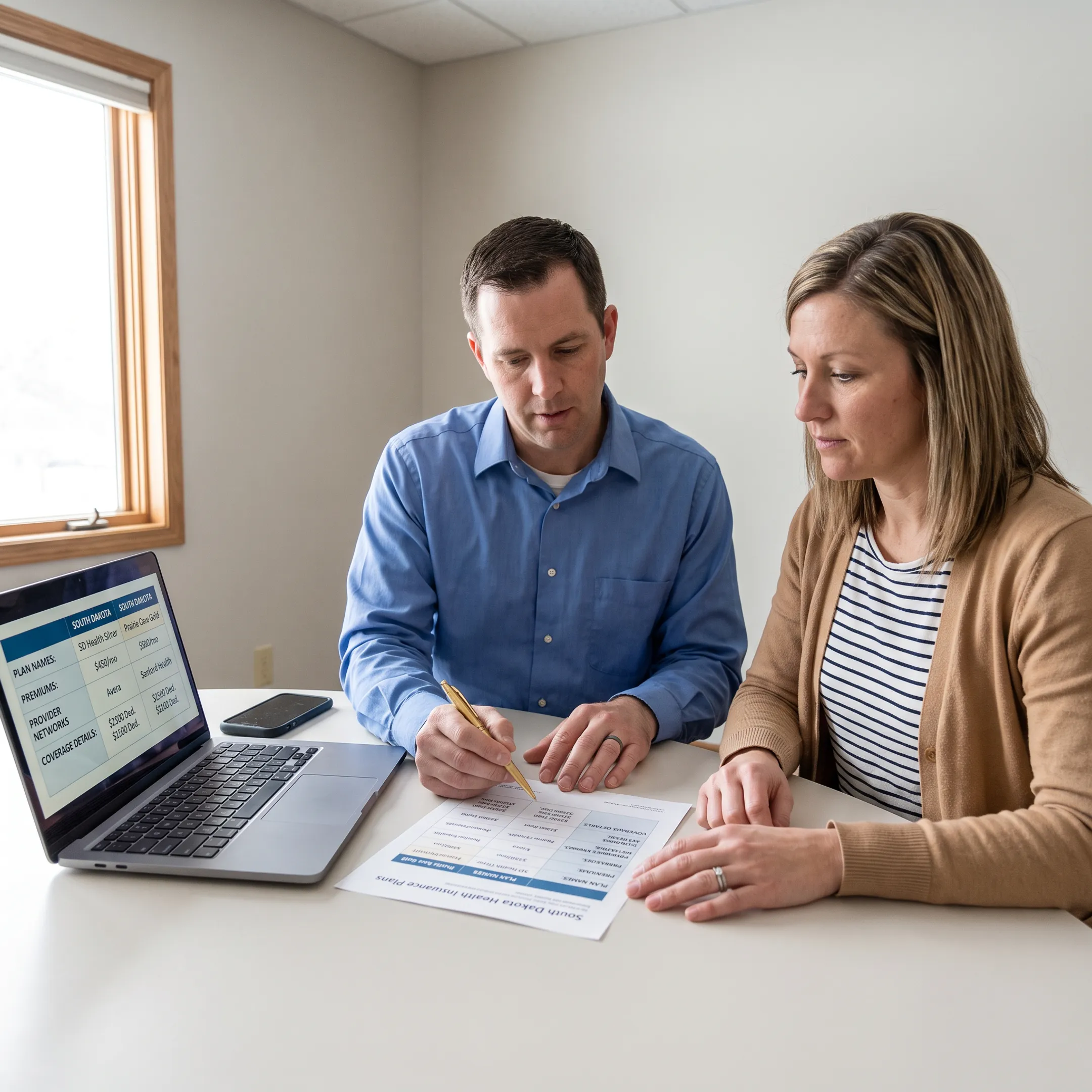Insurance advisor comparing health plan options for a small business