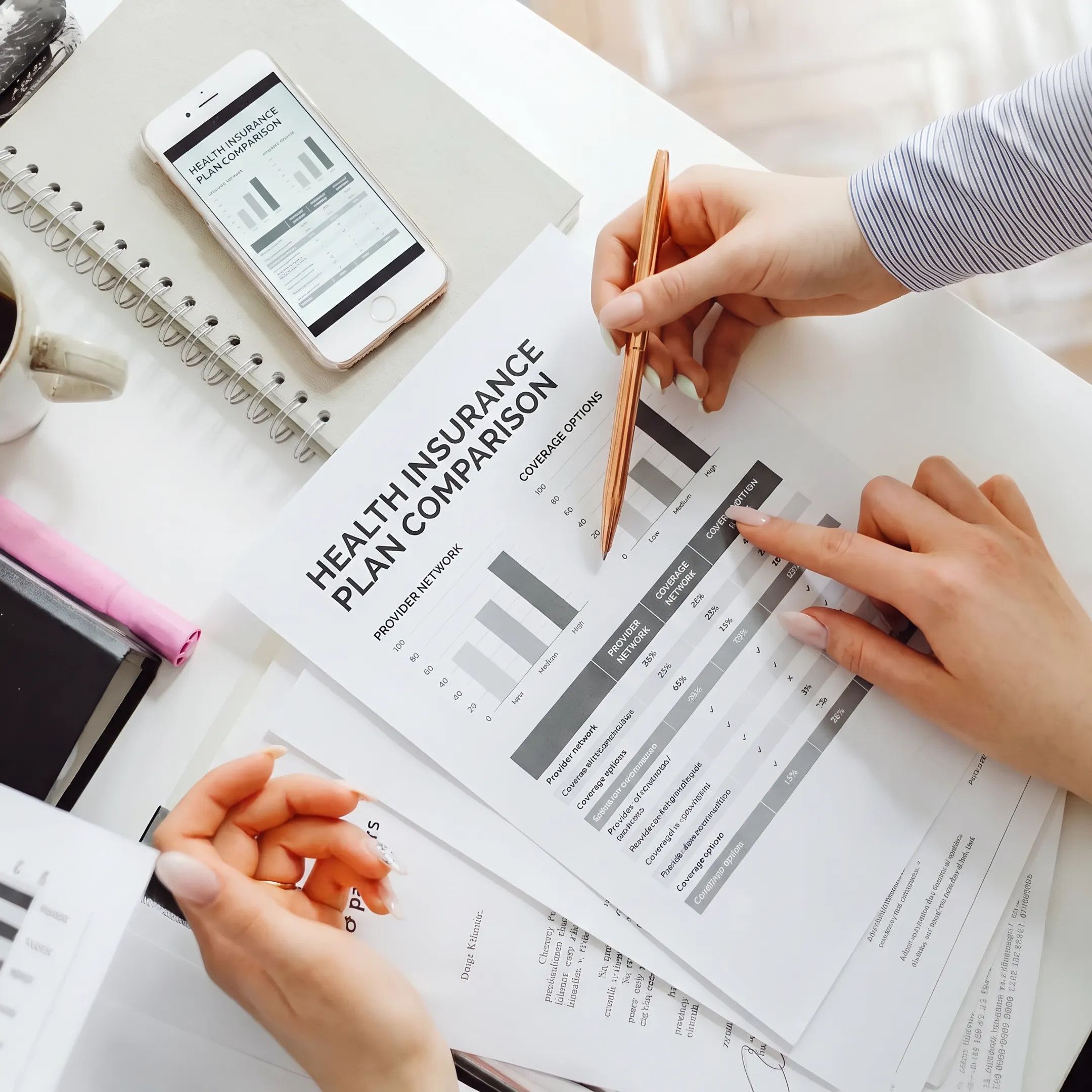 Business owner reviewing health insurance plan comparisons with an advisor