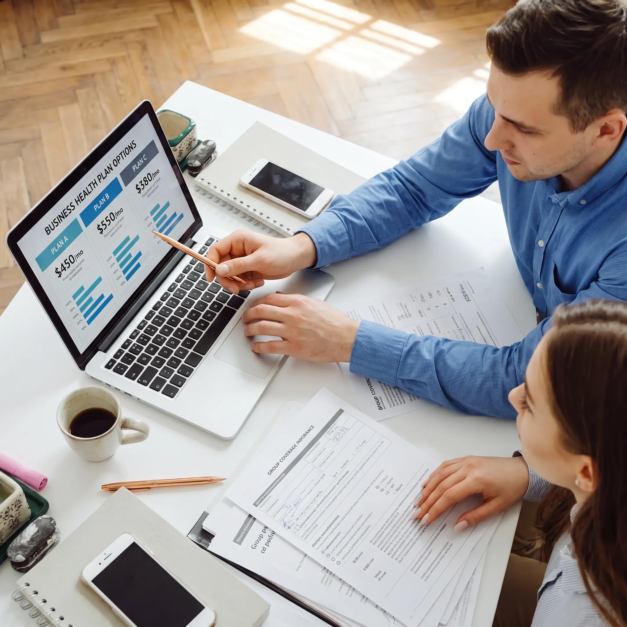 Advisor comparing health insurance plans for an employer