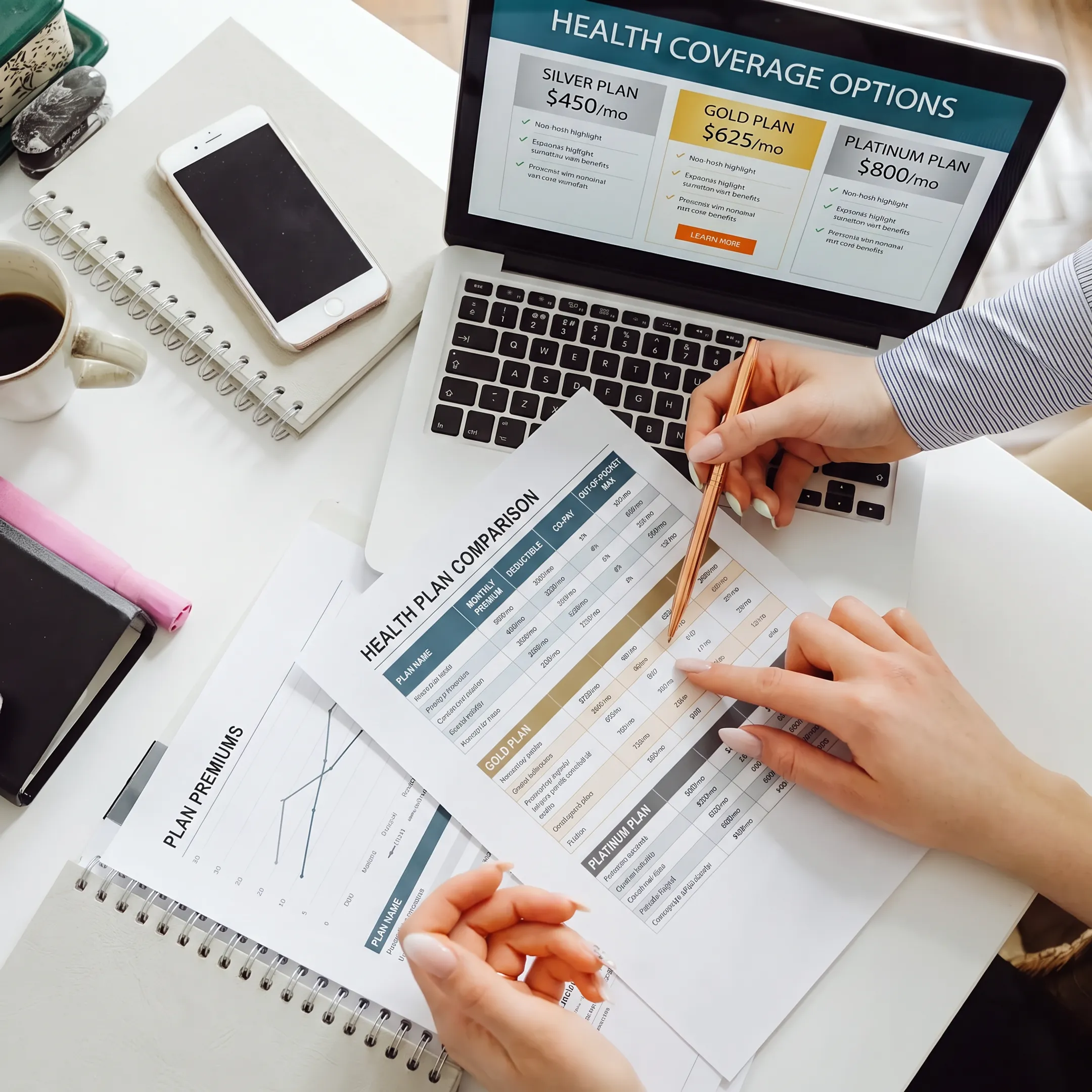 Licensed advisor comparing health insurance plans with a self-employed client