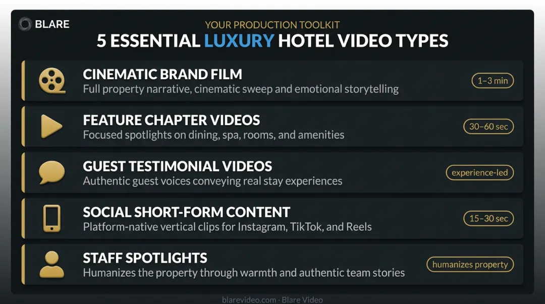 Five luxury hotel video content types from brand film to staff spotlights overview