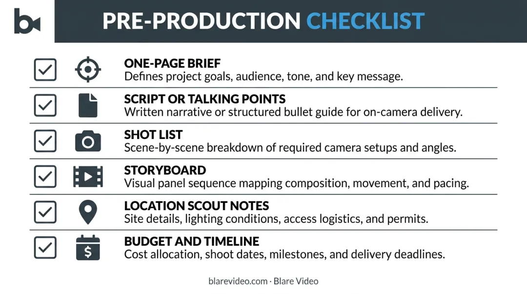 6-item pre-production planning checklist for digital video projects