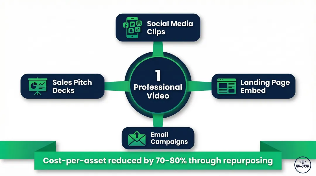 Single professional video repurposed into multiple content assets across four channels