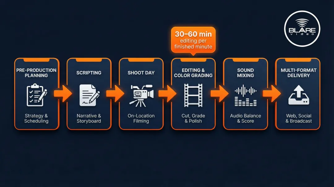 Professional video production end-to-end process from pre-production to final delivery