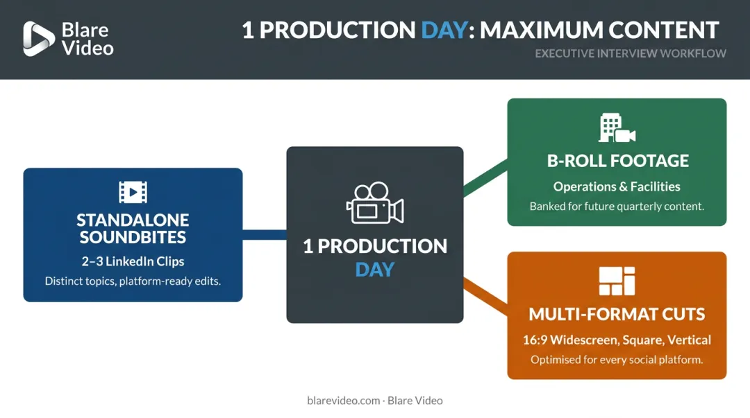 Single production day content strategy generating multi-channel investor video assets