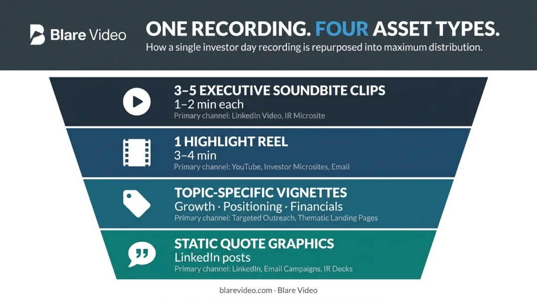 Investor day recording repurposing breakdown into four distinct content asset types