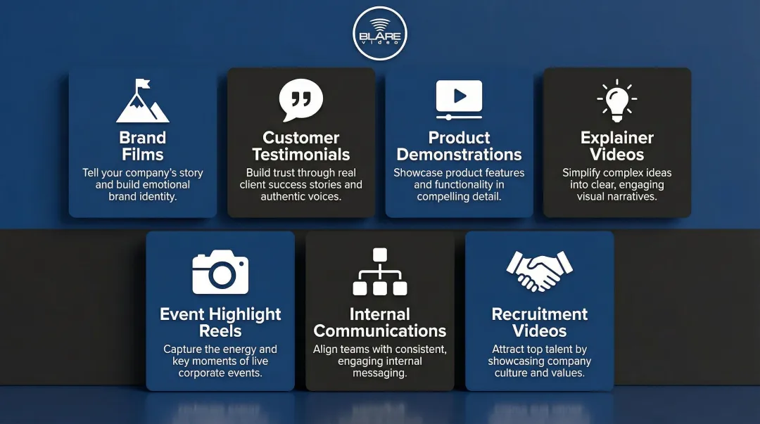 Seven corporate video format types and their primary business use cases