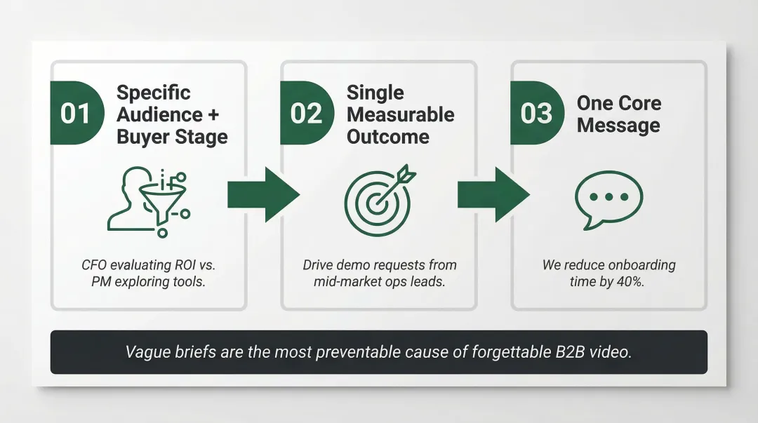 Three essential elements of a strong B2B video production brief infographic