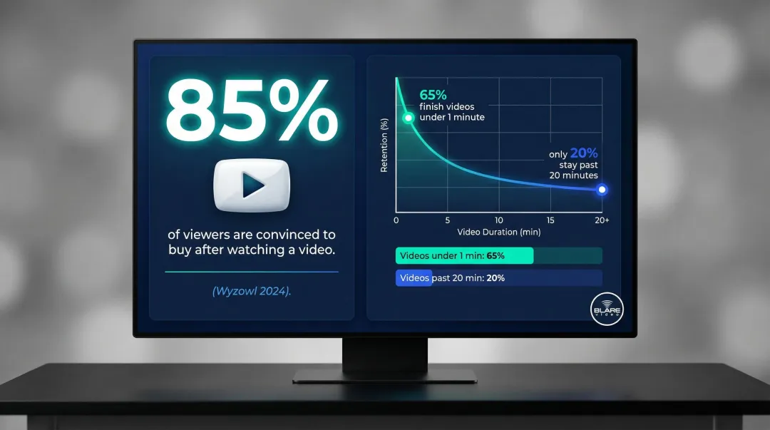 B2B video engagement statistics showing viewer retention by video length