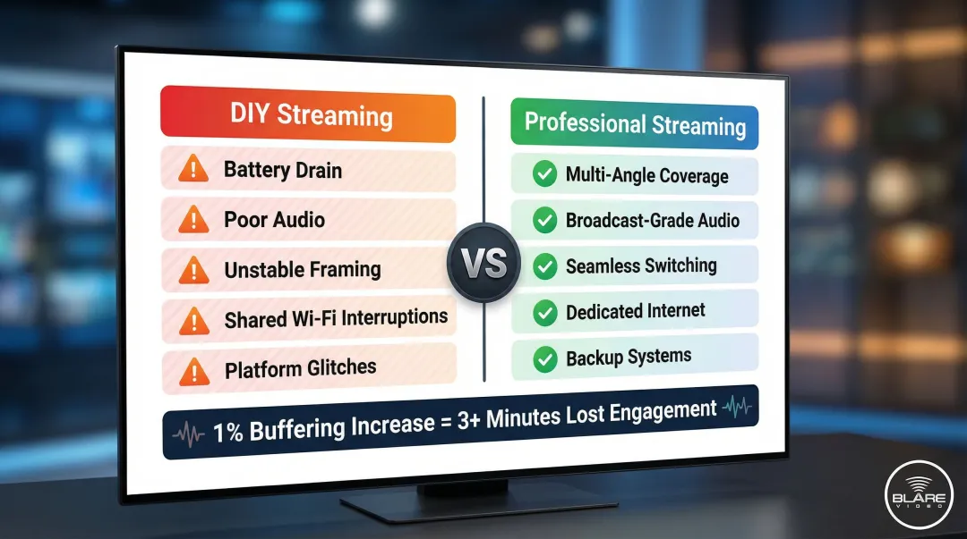 DIY versus professional live streaming quality and reliability side-by-side comparison chart