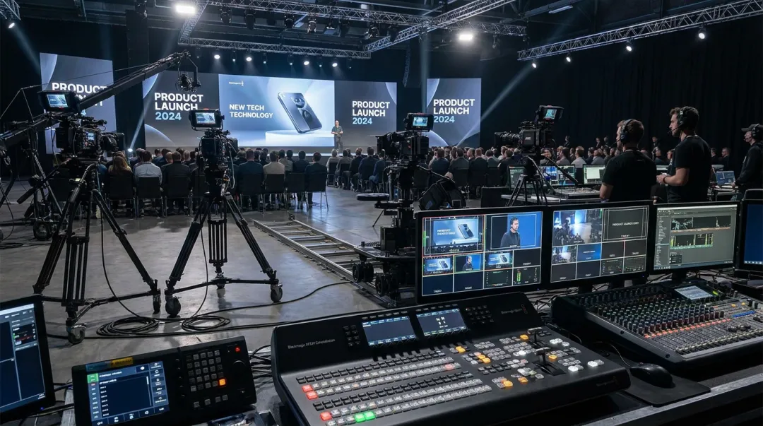 Professional multi-camera live production setup with cinema-grade broadcast equipment