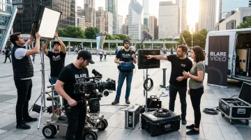 Blare Video production crew filming branded content on location with professional cinema cameras