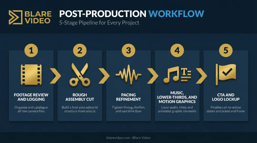 5-step event highlight reel post-production editing workflow process infographic