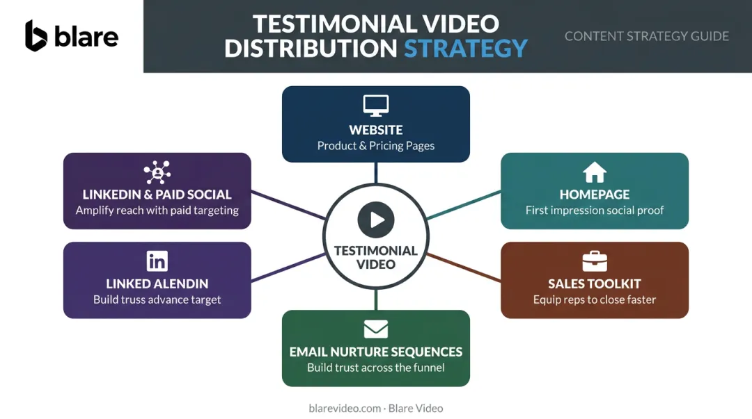 Testimonial video distribution channels across website sales email and paid social