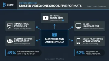 Brand anthem video content repurposing workflow across multiple marketing channels