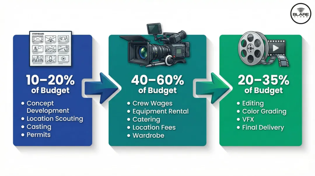 Music video three-phase production budget allocation pre-production to post-production