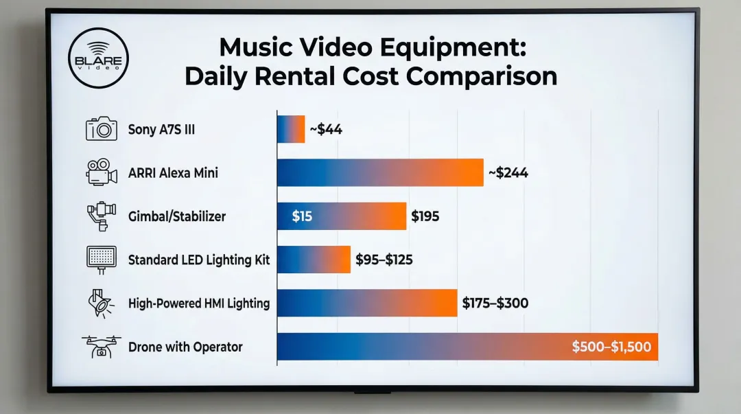 Music video equipment rental daily rate cost breakdown comparison chart