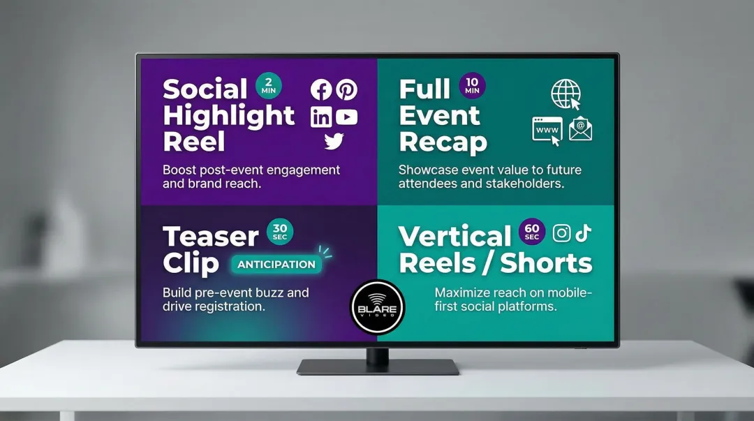 Four corporate event video deliverable formats social recap teaser and vertical cuts