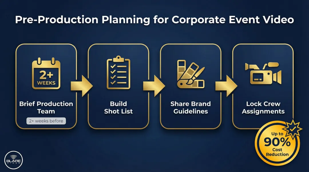 Corporate event video pre-production planning process saving up to 90 percent costs