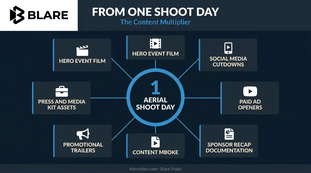 Six content deliverables produced from one sports event drone shoot day