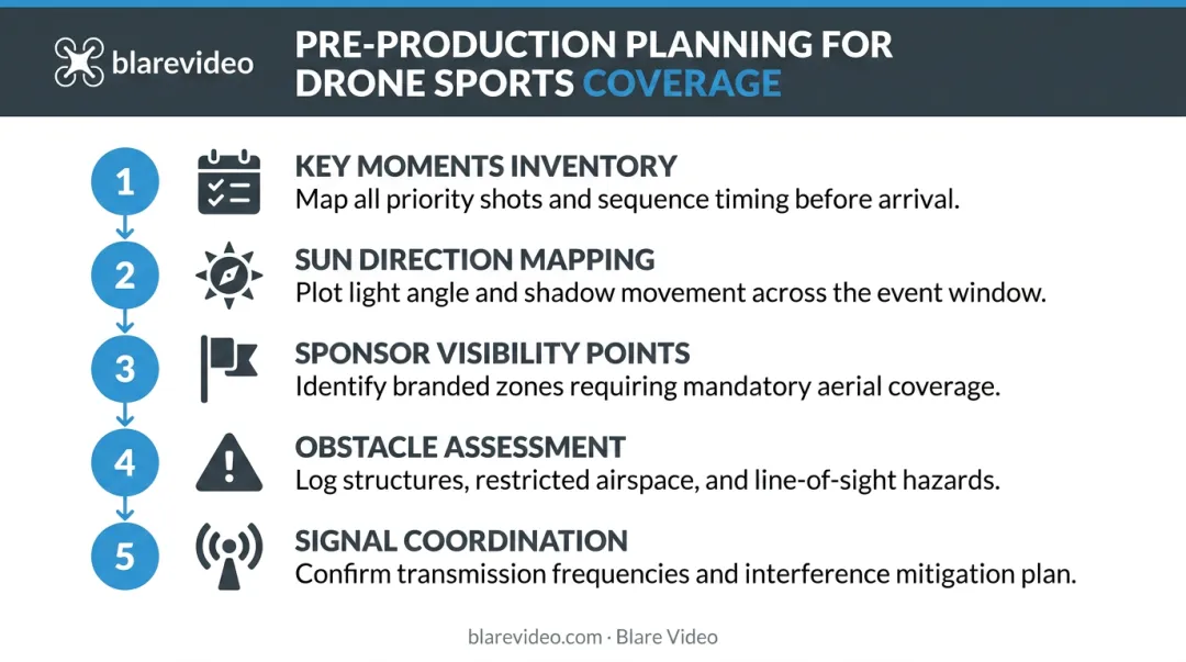 5-step drone shot pre-production flight planning process for sports events