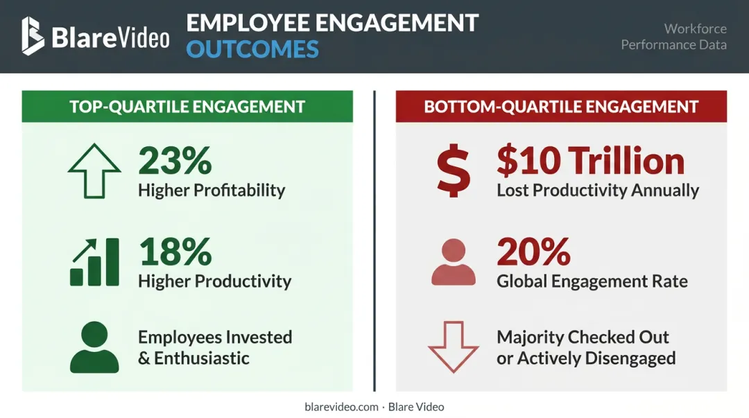 Top versus bottom quartile employee engagement performance comparison infographic